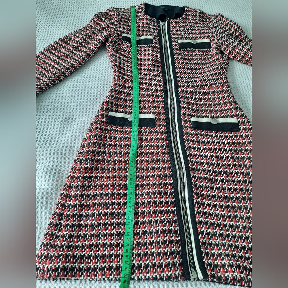 Maje Red Black White Tweed Zip-Front Dress - Picture 12 of 12